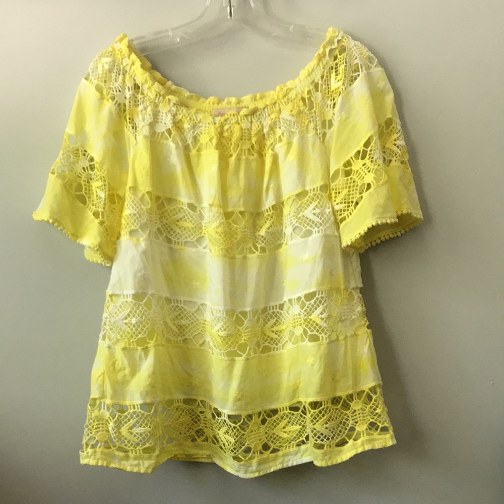 Flowers & Romance tie dye crochet boho blouse XS